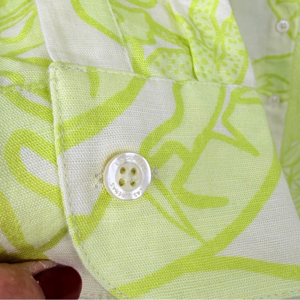 Las Surenas Lime Leopard Leaf Print Button-Front … - image 8